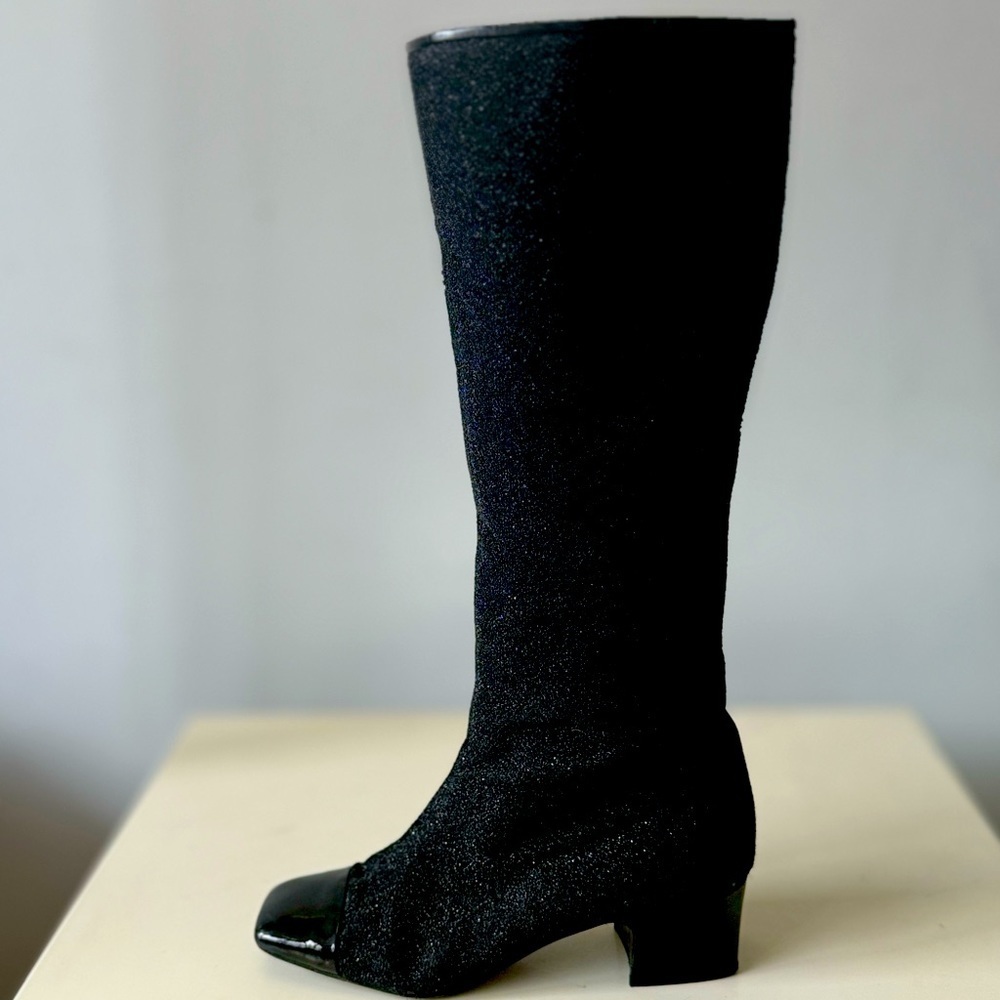 CHANEL Fall 2017 Runway Black Sparkle High Boots Size 37